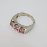 Sterling Silver Triple Pink CZ Dress Band Ring Vintage c1990 Size P