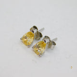 Pair of Sterling Silver Sparkling Yellow CZ Peardrop Stud Earrings Modern c1990
