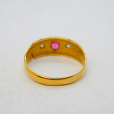 Victorian 18ct Yellow Gold, Ruby & Diamond Gypsy Ring Antique c1880s