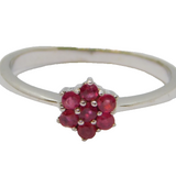 Sterling Silver 7 Stone Ruby Flower Dress Ring Vintage c1970 Size N 1/2