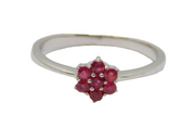 Sterling Silver 7 Stone Ruby Flower Dress Ring Vintage c1970 Size N 1/2