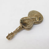 Sterling Silver Filigree Form Wirework Guitar Brooch Pin Vintage c1970