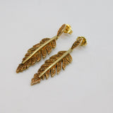 Pair of Sterling Silver Gilt Diamond Set Leaf Stud Drop Earrings Vintage c1990