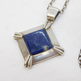 Mexcican Taxco .950 Silver & Lapis Lazuli Drop Pendant Necklace Vintage