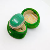 Sterling Silver Chunky Green Malachite Oval Statement Ring Vintage c1970 Size K