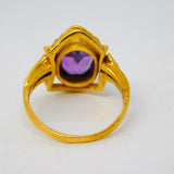 9ct Yellow Gold Textured Amethyst Set Dress Ring Vintage 1970 London