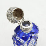 Victorian Sterling Silver & Blue Cut Glass Scent Bottle Antique c1880s
