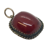 Sterling Silver Cabochon Cut Carnelian Agate Drop Charm Pendant Vintage c1970s