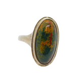 Sterling Silver Unakite Jasper Green Cabochon Dress Ring Vintage c1970 Size K