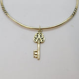 Sterling Silver Textured Cuff With Key Charm Bangle Bracelet Modern c2000