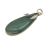 Sterling Silver Mounted Green Hardstone Drop Pendant Vintage c1970