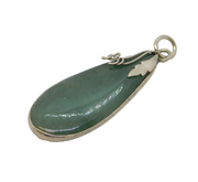 Sterling Silver Mounted Green Hardstone Drop Pendant Vintage c1970