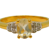 Gold On Sterling Silver Oval Citrine & Diamond Ring Vintage c1970 Size N 1/2
