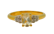 Gold On Sterling Silver Oval Citrine & Diamond Ring Vintage c1970 Size N 1/2