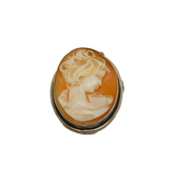 Continental 800 Silver Carved Shell Cameo Brooch Or Pendant Vintage c1970's