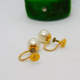 9ct Yellow Gold & Simulated Pearl Screw-Back Earrings Antique c1930 Art Deco