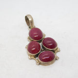 Sterling Silver Cabochon Earth-Mined Ruby Drop Pendant Vintage c1970