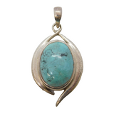 Sterling Silver Cabochon Turquoise Set Drop Pendant Vintage c1990s