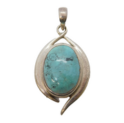 Sterling Silver Cabochon Turquoise Set Drop Pendant Vintage c1990s