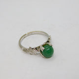 Sterling Silver Round Green Avventurine Studio Style Ring Vintage c1970 Size M