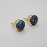 Pair of Sterling Silver Sodalite Mosaic Form Round Stud Earrings Modern c1990