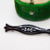 Sterling Silver & Black Enamel Floral Mourning Brooch Antique c1920 Art Deco