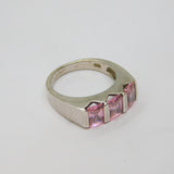 Sterling Silver Triple Pink CZ Dress Band Ring Vintage c1990 Size P