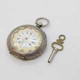 19th Century Swiss .935 Silver & Enamel Ladies Pocket Watch & Key Antique
