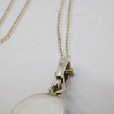 Sterling Silver & Cabochon Cut Green Amber Drop Pendant Necklace Vintage
