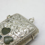 Edwardian Sterling Silver Connemara Marble Vesta Case Antique 1902 Birmingham