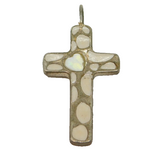 Sterling Silver Shell Heart & Enamel Pattern Cross Charm Pendant Vintage c1970