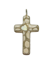 Sterling Silver Shell Heart & Enamel Pattern Cross Charm Pendant Vintage c1970