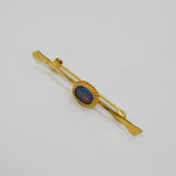 Gold On Sterling Silver Opal Doublet Oval Bar Brooch Pin Contemporary c1990