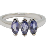 Sterling Silver Triple Marquise Tanzanite Dress Ring Vintage c1970 Size O 1/2