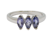 Sterling Silver Triple Marquise Tanzanite Dress Ring Vintage c1970 Size O 1/2