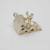 Sterling Silver Mouse In Cheese Wedge Charm Pendant Vintage c1970