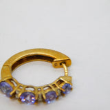 Pair of 9ct Yellow Gold, Tanzanite & White Sapphire Hoop Earrings Vintage London