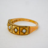 Boxed Victorian 15ct Gold & Seed Pearl Boat Ring Antique 1900 Birmingham