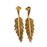Pair of Sterling Silver Gilt Diamond Set Leaf Stud Drop Earrings Vintage c1990