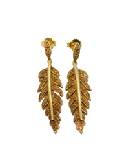 Pair of Sterling Silver Gilt Diamond Set Leaf Stud Drop Earrings Vintage c1990
