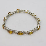 Sterling Silver, Diamond & Yellow Sapphire Floral Bracelet Vintage c1990s