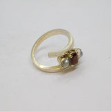 Sterling Silver Moonstone & Garnet Twist  Studio Ring Modern c1990 Size L 1/2
