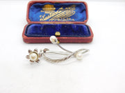 Modernist Sterling Silver Pearl Set Floral Brooch Pin Antique c1970