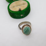 Sterling Silver Malachite Cabochon Ring Vintage c1970 Size K UK