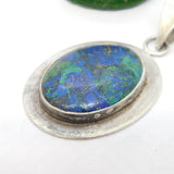 Large Sterling Silver Cabochon Azurite Drop Pendant Vintage c1970