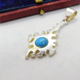 Sterling Silver Turquoise Abstract Drop Charm Pendant Vintage c1970