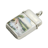 Victorian Sterling Silver & Enamel Naked Swimmers Vesta Case Antique 1881