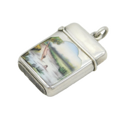 Victorian Sterling Silver & Enamel Naked Swimmers Vesta Case Antique 1881