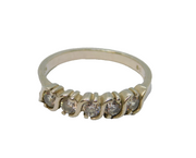 Sterling Silver 5 Stone CZ Half Eternity Band Ring Vintage c1970 Size N