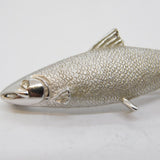 18ct White Gold & Diamond Eye Leaping Salmon Fish Brooch Vintage London